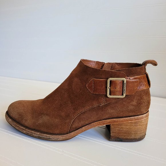 Kork Ease Ankle Boots Size 7 Brown Suede Mesa Side Zips Stacked Heel Western - Picture 2 of 12